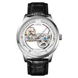 TONSHEN Herrenuhr Automatische Mechanisch Edelstahl Analog Uhren Leder Band Armbanduhr (Silber) von TONSHEN