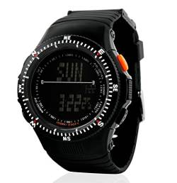 TONSHEN Herrenuhr Digitaluhr Sportuhr LED 50M Wasserdicht Multifunktion Militär Uhren Plastik Schale mit Kautschuk Band Digital Sport Uhr (Schwarz) von TONSHEN