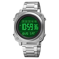 TONSHEN Herrenuhr Edelstahl Digital Uhren Fashion Uhr LED Elektronik Outdoor Multifunktional Alarm Stoppuhr Casual Sportuhr Armbanduhr (Silber) von TONSHEN