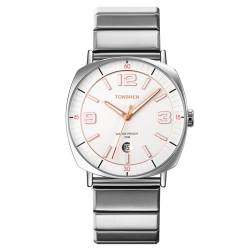 TONSHEN Herrenuhr Edelstahl Uhren Datum Einfaches Stil Analog Quarz Armbanduhr (Weiß) von TONSHEN