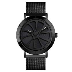 TONSHEN Herrenuhr Fashion Analog Quarz Uhren Einfaches Design Edelstahl Armbanduhr (Schwarz) von TONSHEN