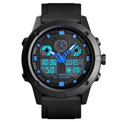 TONSHEN Herrenuhr LED Elektronik Analog Quarz Doppelte Zeit Uhren Sportuhr Digitaluhr Outdoor Militär Armbanduhr 50M Wasserdicht (Blau) von TONSHEN