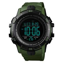 TONSHEN Herrenuhr Outdoor 50M Wasserdicht Sportuhr LED Elektronik Doppelte Zeit Alarm Stoppuhr Digitaluhr Taktik Militär Uhren (Grün) von TONSHEN