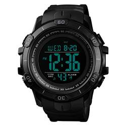 TONSHEN Herrenuhr Outdoor 50M Wasserdicht Sportuhr LED Elektronik Doppelte Zeit Alarm Stoppuhr Digitaluhr Taktik Militär Uhren (Schwarz) von TONSHEN