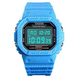 TONSHEN Herrenuhr Sportuhr Digitaluhr LED Elektronik Outdoor Militär 50M Wasserdicht Uhren Alarm Stoppuhr Digital Sport Armbanduhr (Hellblau) von TONSHEN