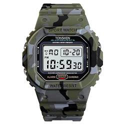 TONSHEN Herrenuhr Sportuhr Digitaluhr LED Elektronik Outdoor Militär 50M Wasserdicht Uhren Alarm Stoppuhr Digital Sport Armbanduhr (Tarnung) von TONSHEN