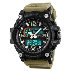 TONSHEN Herrenuhr Sportuhr Outdoor Militär 50M Wasserdicht Uhren LED Analog Quarz DREI Zeit Digitaluhr Alarm Countdown Armbanduhr (Gelb) von TONSHEN