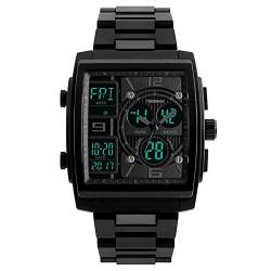 TONSHEN Herrenuhr Wasserdicht Digital Sportuhr Herren Uhren Analog Quarzuhr LED Military Tactical Outdoor Armbanduhr Schwarz Kunststoff Uhr von TONSHEN