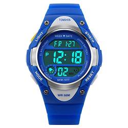 TONSHEN Kinder Digitaluhr Outdoor 50M Wasserdicht Plastik Lünetten mit Kautschuk Band Uhren Multifunktion Sportuhr Kalender Datum Stoppuhr Armbanduhr (Blau) von TONSHEN