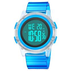 TONSHEN Klein Sport Digital Wasserdicht Plastik Uhren LED Elektronik Hintergrundbeleuchtung Alarm Outdoor Damenuhr Kinderuhr Armbanduhr (Blau) von TONSHEN
