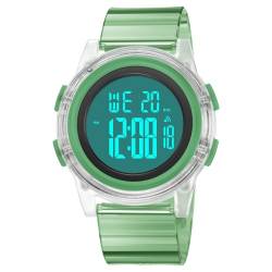 TONSHEN Klein Sport Digital Wasserdicht Plastik Uhren LED Elektronik Hintergrundbeleuchtung Alarm Outdoor Damenuhr Kinderuhr Armbanduhr (Grün) von TONSHEN