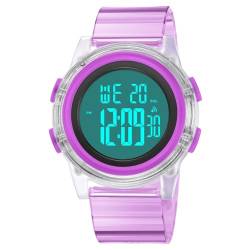 TONSHEN Klein Sport Digital Wasserdicht Plastik Uhren LED Elektronik Hintergrundbeleuchtung Alarm Outdoor Damenuhr Kinderuhr Armbanduhr (Lila) von TONSHEN