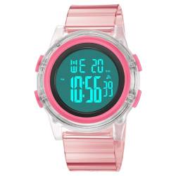 TONSHEN Klein Sport Digital Wasserdicht Plastik Uhren LED Elektronik Hintergrundbeleuchtung Alarm Outdoor Damenuhr Kinderuhr Armbanduhr (Pink) von TONSHEN