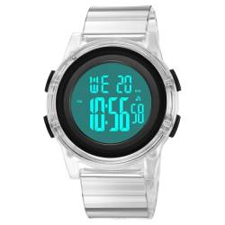 TONSHEN Klein Sport Digital Wasserdicht Plastik Uhren LED Elektronik Hintergrundbeleuchtung Alarm Outdoor Damenuhr Kinderuhr Armbanduhr (Weiß) von TONSHEN
