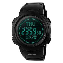 TONSHEN Kompass Uhr 50M Wasserdicht Multifunktionale Outdoor Militär Sport Uhren LED Digital Armbanduhr Zeit Alarm Plastik Uhr Countdown EL Licht von TONSHEN