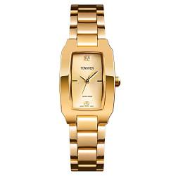 TONSHEN Luxus Damenuhr Edelstahl Analog Quarz Uhren Fashion Casual Elegant Armbanduhr Kristall Waage (Gold) von TONSHEN