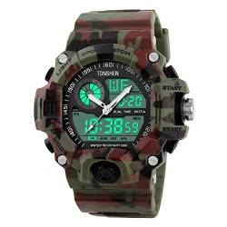 TONSHEN Männer LED Digital Uhr Sportuhr Analog Quarzuhr Wasserdicht Armbanduhr Militär Tactical Uhren Lichter Datum Alarm Multifunktion (Camo) von TONSHEN