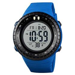 TONSHEN Multifunktional Outdoor Herren Sport Uhren LED Elektronik Digital Doppelte Zeit Countdown Alarm Stoppuhr Taktik Militär Armbanduhr 50M Wasserdicht (Blau) von TONSHEN