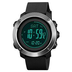 TONSHEN Outdoor Digital Kompass Uhren Herrenuhr Multifunktional Höhenmesser Thermometer Schrittzähler Sportuhr LED Double Zeit Alarm Militär Armbanduhr (Schwarz) von TONSHEN