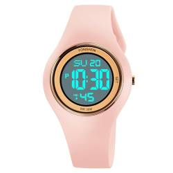 TONSHEN Sport Digital Wasserdicht Plastik Uhren LED Elektronik Alarm Outdoor Mehrere Farben Armbanduhr Kautschuk Band (Pink) von TONSHEN