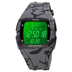 TONSHEN Unisex Digital Sport Uhr LED Elektronik Outdoor Doppelte Zeit Alarm Stoppuhr Plastik Uhren 50M Wasserdicht Countdown (Grau) von TONSHEN
