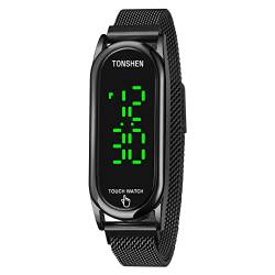 TONSHEN Unisex Digital Uhren SportuhrTouch-Display LED Elektronik Beleuchtung Edelstahl Armbanduhr (Schwarz) von TONSHEN