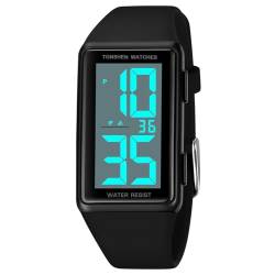TONSHEN Unisex Kinder Sport Digital 50M Wasserdicht Plastik Uhren LED Elektronik Licht Alarm Outdoor Armbanduhr (Schwarz) von TONSHEN
