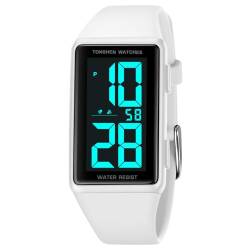 TONSHEN Unisex Kinder Sport Digital 50M Wasserdicht Plastik Uhren LED Elektronik Licht Alarm Outdoor Armbanduhr (Weiß) von TONSHEN