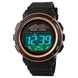 TONSHEN Unisex Solar Digital Uhren Mode LED Outdoor 50M Wasserdicht Sportuhr Plastik Militär Uhren Herrenuhr Damenuhr Kalender Armbanduhr, Gelb von TONSHEN
