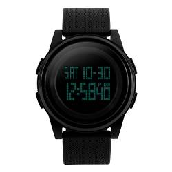 TONSHEN Unisex Sport Digital Uhr 50M Wasserdicht Outdoor Militär Uhr Schwarz Plastik mit Silikon Band Armbanduhr Modisch Alarm Stoppuhr LED Licht Uhren von TONSHEN