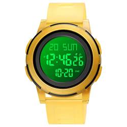 TONSHEN Unisex Wasserdicht Outdoor Sport LED Elektronik Doppelte Zeit Alarm Stoppuhr Digitaluhr Multifunktional Plastik Uhren (Gelb) von TONSHEN