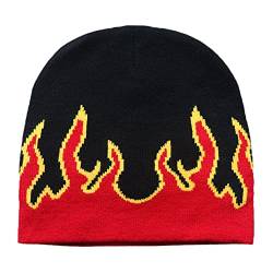 TONXX Flame Y2K Beanies Fire Flame Strickmütze Skullies Slouchy Flame Skull Cap Graphic, rot, Einheitsgröße von TONXX