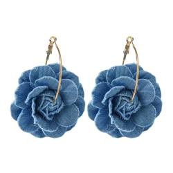 TONXX Handgefertigte Kamelien-Blumenohrringe, blaue Blumenohrringe, stilvolle Jeans-Blumen, Tropfen-Ohrschmuck, Ornament für Frauen von TONXX