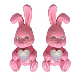 TONXX Rosa böse Kaninchen-Herz-Ohrringe, Hasenform-Ohrstecker, Ornament, Punk-Stil, Zubehör, ungewöhnlicher Ohrschmuck für Frauen von TONXX