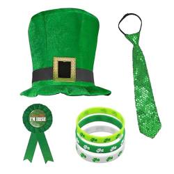 TONXX St. Patrick's Day Hut, Krawatte, Armbänder, Anstecknadel-Set für Party, festliche Requisiten, Pailletten, St. Patrick's Day Kopfschmuck von TONXX
