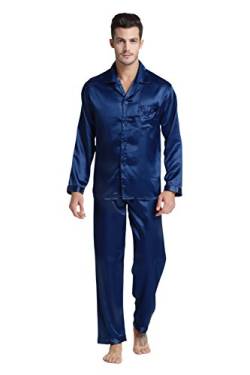 Tony & Candice Herren Pyjama Lang Klassische Satin Schlafanzug (L, Blau) von TONY AND CANDICE