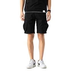 TONY BACKER Herren Cargo Shorts Vintage Baumwolle Multi-Tasche Sommer kurze Hosen Cargo, Schwarz , 52 von TONY BACKER