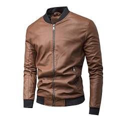 TONY BACKER Jacke Kunstleder Frühling Herren Leichte Jacke Casual Herbst Bomber Jacke Vintage, braun, M von TONY BACKER