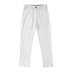 TONY BACKER Leichte Herrenhose aus Leinen mit Taschen für den Sommer, Yogahose mit elastischem Kordelzug, Weiß, 48 W von TONY BACKER