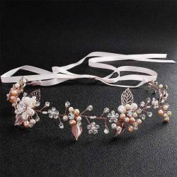 Elegant für Frauen, handgefertigtes Braut-Stirnband mit Blättern, Krähenstrass, Kunstperlen, Kopfschmuck, Kopfschmuck, Brautjungfern, Decorati (Roségold) von TONZN