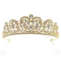 Eleganter Schmuck CrowBeautiful Hochzeit Braut Glänzende Kristall Strass CrowTiara Stirnband Haarband Braut, Größe: 15 x 4 (Gold 15 x 4,8 cm) von TONZN