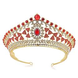 Haarschmuck für Frauen, großes Barock-Vintage-Diadem, grün, königsblau, Kristall, Königin-Krone, Gold, Braut-Stirnband, Schönheit, Hochzeit, Tiara, Rotrhinestone von TONZN