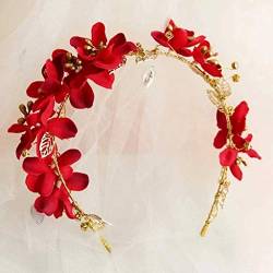 Mode Schöne Frauen rote Blume Stirnband Kranz Hochzeit Girlanden Floral Crown Strand Braut Haarband Komfortable Haar Schmuck von TONZN