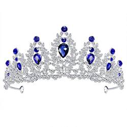 Vintage Kristall Braut Krone Tiaras Königin Prinzessin Diadem Tiaras Frauen Braut Kopfschmuck Haarschmuck Silber (Silber Blau) von TONZN