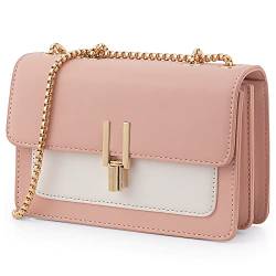 Color-Block Crossbody-Tasche für Damen, Leder, Umhängetasche, niedliche Designer-Handtaschen, Schultertasche, mittlere Größe, #2 Pink, One_Size von TOP BAND