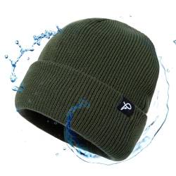 TOP-EX Herren & Damen Wintermütze Wasserdicht und Fleece-gefüttert - Atmungsaktive Beanie Strickmütze für Outdoor, Laufen & Ski - Winddichter Regenschutz Grün L/XL von TOP-EX