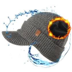 TOP-EX M/L 100% Merinowolle Beanie Mütze Wintermuetze Wollmütze Herren Strickmuetze Fisherman Beanie Trawler Mütze Warme Fleece Futter Grau von TOP-EX