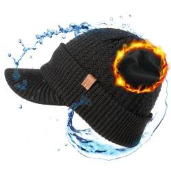 TOP-EX XL/XXL 100% Merinowolle Beanie Mütze Wintermuetze Wollmütze Herren Strickmuetze Fisherman Beanie Trawler Mütze Warme Fleece Futter Schwarz von TOP-EX