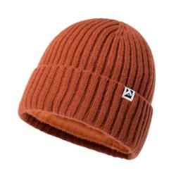 TOP-EX XL/XXL 100% Merinowolle Mütze Wintermuetze Herren Damen Fisherman Beanie Trawler Mütze Strickmuetze Warme Fleece Futter Rot M/L von TOP-EX