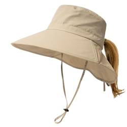 TOP-EX XL/XXL Damen Sonnenhut Pferdeschwanz UV Schutz Faltbar Wasserdicht Outdoor Hut mit Nackenschutz Breite Krempe Sommer Fischerhut Safari Wanderhut Trekking 94601_Beige M/L von TOP-EX